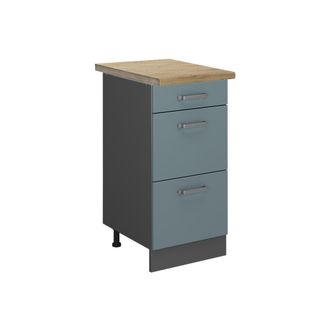 Vicco Mueble Bajo De Cocina R-line, Gris Azulado, 40 Cm Con Cajones, Et Roble