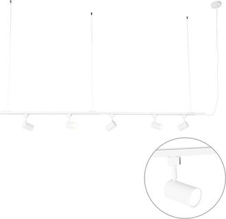 QAZQA Moderno Sistema de riel colgante moderno monofásico con 5 focos blancos - Jeana Acero Alargada Adecuado para led Max. 5 x 50 Watt - Qazqa