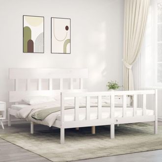 Berkfield Home Bed Frame with Headboard White 160x200 cm Solid Wood