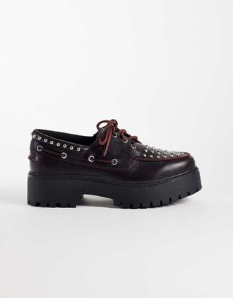 Timberland scarpa da barca in pelle pieno fiore bordeaux-Rosso