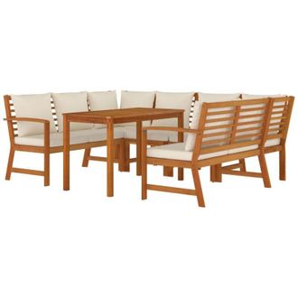 vidaXL Juego Comedor Jard&iacute;n Y Cojines 7 Piezas Madera Maciza Acacia Vidaxl