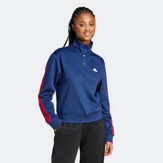 adidas Sweatjacke ADIDAS SPORTSWEAR W ICONIC 3S TT, Damen, Gr. L, blau (team navy blau, better scarlet), Obermaterial: 53% Baumwolle, 47% Polyester, Sweatjac