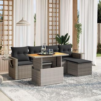 vidaXL Vidaxl - Set De Muebles De Jard&iacute;n 6 Pzas Y Cojines Rat&aacute;n Sint&eacute;tico Gris