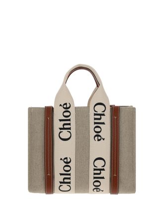 Chlo&eacute; Womens Woody Handbag White - Brown Canvas Handbags Hand Bags