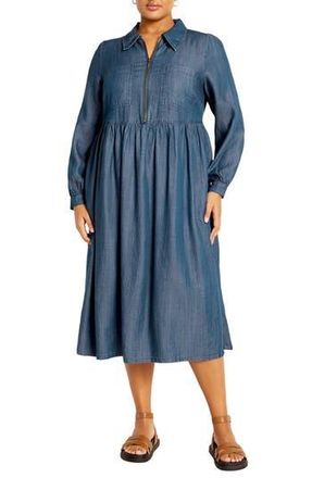 City Chic Long Sleeve Denim Shirtdress in Dark Wash at Nordstrom Rack, Size Xxs/12W