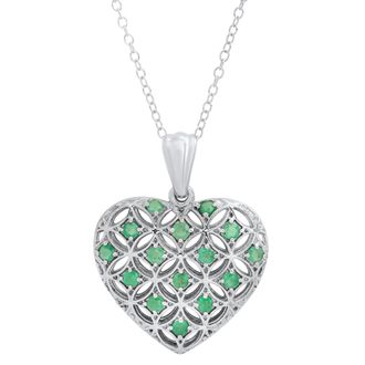 MAX + STONE Sterling Silver Genuine Gemstone Heart Shape Filigree Pendant 18 in