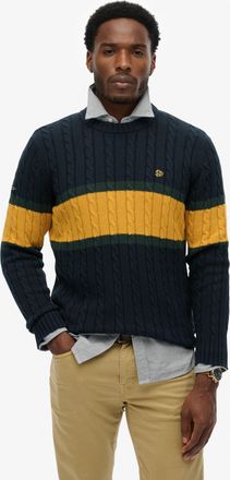 Superdry Strickpullover SUPERDRY Cotton Stripe Cable Jumper, Herren, Gr. XXL, eclipse navy, track gold, Strick, Obermaterial: 100% Baumwolle, gemustert, regula