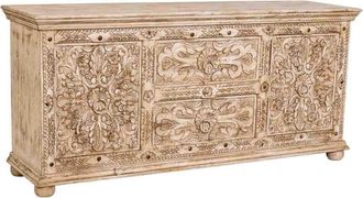 Wanderlust Deco Aparador de madera artesanal beige 165x45x76h cm