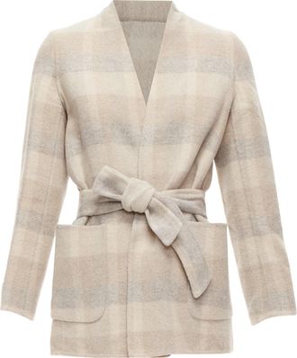 Max Mara Cucito Amano Double Face Angora Wool Checked Belt Jacket