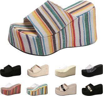 Generic UK 6 Womens Wedge Heel Platform Sandals Thick Bottom with Arch Support Lightweight Soft Cushion Comfortable High Heeled Sandals Ladies Fashion Open To