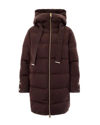 Herno A-Shape Fondente Quilted Grosgrain Hooded Down Jacket