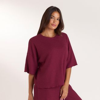 Lounge Soft Waffle Pyjama Top - Bessenrood - XXL