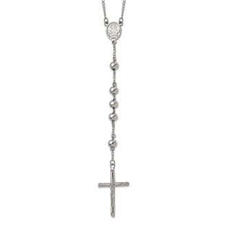 Diamond2Deal Stainless Steel Polished 8mm Beaded Rosary Necklace 32.5
