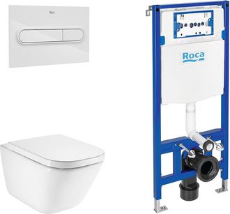Roca Roca Pack The Gap 54 Square+duplo Inodoro Suspendido Rimless Fijaciones Ocultas Pulsador Blanco - Asiento: Caida Amortiguada - Ref: A34647l000+a801472