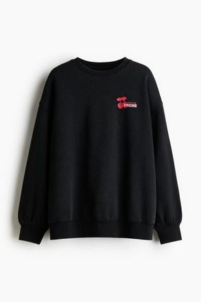 H&M Oversized Print-motif Sweatshirt in Black/pacha at Nordstrom, Size X-Small