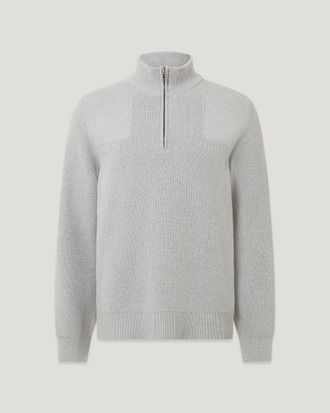 Belstaff Commander Quarter Zip Jumper Mens Organic Cotton Old Silver Heather Size 2XL
