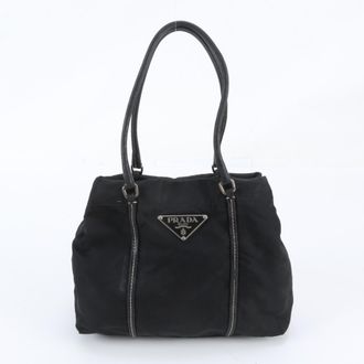 Prada Black Leather Nylon Shoulder Bag Tote Bag (Pre-Owned)