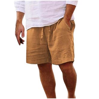 Generic Mens Casual Cotton Linen Shorts Summer Drawstring Wide Leg Jogging Bottoms Holiday Beach Shorts with Pockets Lightweight Short Pants for Men UK Yellow