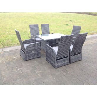 Fimous Outdoor Garden Furniture Table And Chair Set Oblong Rectangular Table Adjustable Reclining Chair Rattan Dining Set Mixed Grey 6 Chairs - Fimous