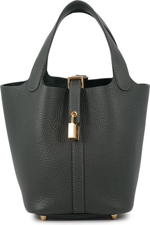 Herm&egrave;s Picotin Vert Taurillon Clemence Leather Handbag Tote Bag (Pre-Owned)