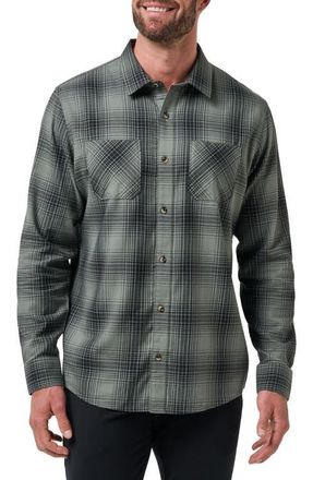 Travis Mathew Cloud Plaid Flannel Button-Up Shirt in Dark Olive at Nordstrom, Size Medium