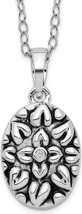 Diamond2Deal Sterling Silver Cubic Zirconia Antiqued Flower Ash Holder Necklace