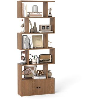 Costway 6-Tier Bookshelf with Cabinet Anti-Tipping Device Tall Storage Shelf Natural