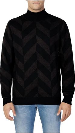 Antony Morato Geometrische Gebreide Trui Zwart Bruin - Heren - Coltruien - Bruin - L - Wol - Truien & Vesten