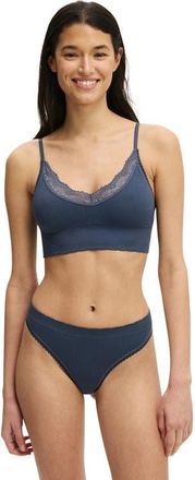 Cotton On Womens Seamless Longline Lace Trim Bralette in Steely Blue Wash Texture at Nordstrom, Size X-Small