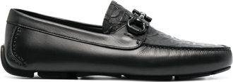 Ferragamo Mens Leather Gancini-Logo Loafers In Black
