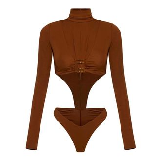 Elisabetta Franchi Bodysuit van jerseystof met juweellogo-detail - Dames - Tops - Bruin - Maat: 2XL Jersey