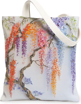 Generic Spring Wisteria Flower Canvas Tote Bag for Shopping 13x15, Paper Cut Craft Floral Reusable Grocery Print Bag for Women, Fun 3D Style Beach Aesthetic P