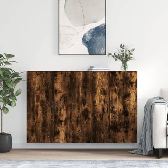 Berkfield Home Wall Mounted Cabinets 2 pcs Smoked Oak Engineered Wood in Brown