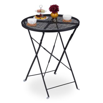 Relaxdays Relaxdays - Mesa Terraza Plegable, 71,5x60,5cm, Mesa Jard&iacute;n Resistente Intemperie Agujero Sombrilla, Redonda, Acero, Negro