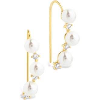 Sterling Forever Siena Cubic Zirconia & Cultured Pearl Threader Earring in Gold at Nordstrom
