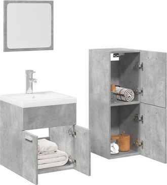 vidaXL Juego Muebles De Ba&ntilde;o 4 Pzas Madera Contrachapada Gris Hormig&oacute;n Vidaxl