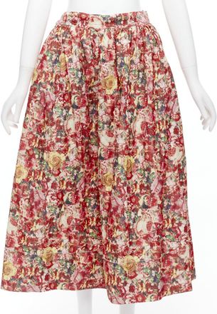 Marni Portrait Cartoon Floral Print Wrap Waist Balloon Skirt
