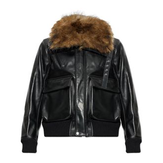 sacai Jassen, Heren, Zwart, S, Leer, Leren Jack Met Faux Fur Inzetstukken