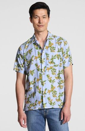 Lands End Short Sleeve Camp Collar Hawaiian Shirt in Slate Blue Stipple Palm at Nordstrom, Size X-Large