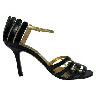 Manolo Blahnik Pre-owned Womens Two Tone Ankle Strap Sandals in Black Leather - Size EU 37