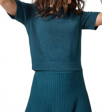 Lilla P Womens Short Sleeve Sparkle Sweater In Deep Sea