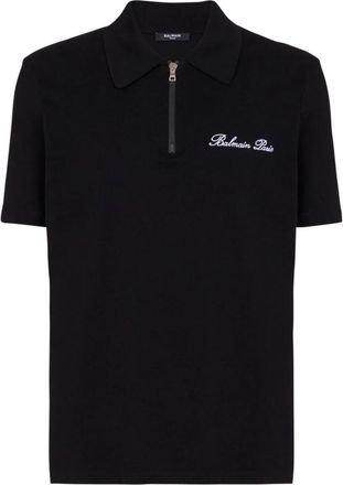Balmain Zwarte Polo Shirt met Logo Borduurwerk - Heren - Polos - Zwart - S - Katoen - Tops