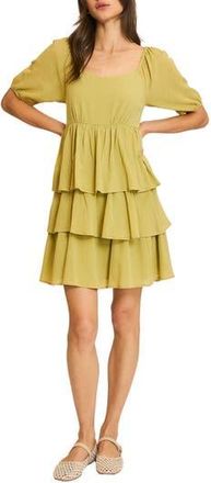 Wishlist Puff Sleeve Tiered Minidress in Avocado at Nordstrom Rack, Size Medium