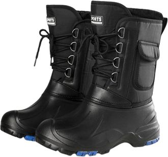 Pangolin Mens Waterproof Insulated Snow Boots, Mid-Calf Winter Outdoor Boots with Removable Warm Liner, Anti-Slip Ice Grip Studded Sole Black 10.5UK