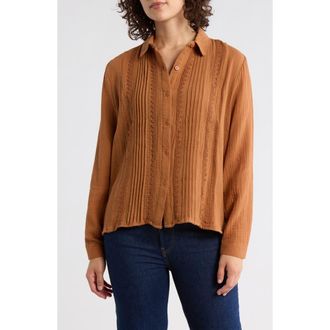 Forgotten Grace Front Pleat Button-Up Shirt in Rust Ginger at Nordstrom Rack, Size X-Large