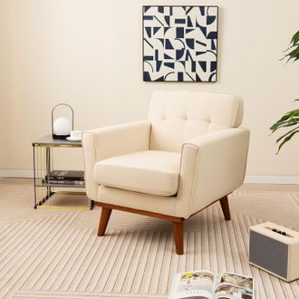 Costway Costway Upholstered Linen Fabric Armchair Button Tufted Single Sofa Chair in Beige