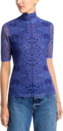 Johnny Was Mesh Elbow Sleeve Mock Neck Top In Katina