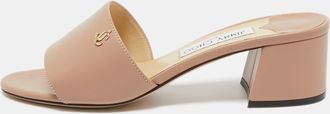 Jimmy Choo London Beige Leather Minea 45 Slide Sandals