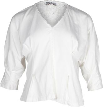 Sandro Lace Trimmed Dolman Blouse in White Cotton