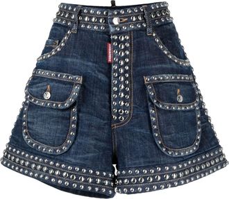 Dsquared2 stud-embellished denim shorts - women - Cotton/Elastane - 38 - Blue
